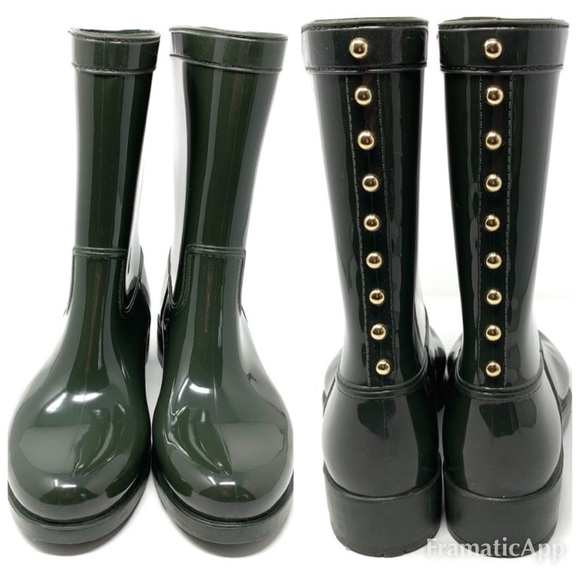 Aldo Hunter Green Rain Boots Gold Studded Size 7/8 - Picture 2 of 8